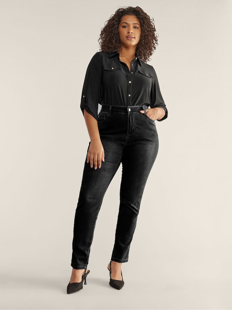 EVANS Curve Black Tab Sleeve Blouse - Image 4 of 5
