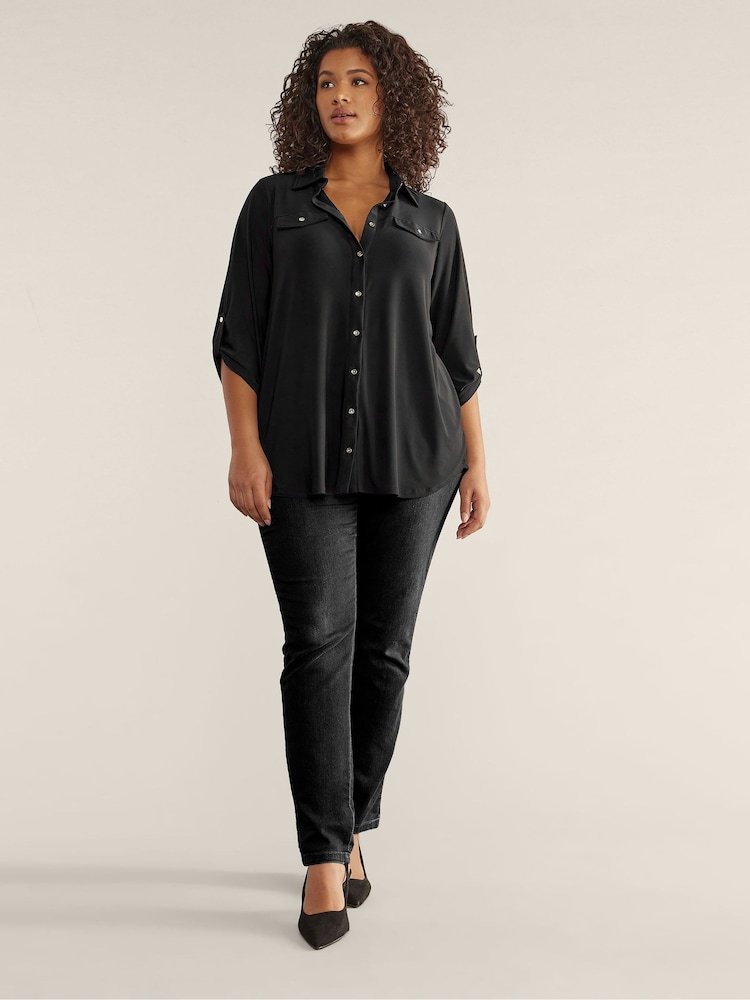 EVANS Curve Black Tab Sleeve Blouse - Image 5 of 5