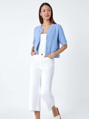 Roman Blue Fringe Detail Sparkle Button Cotton Cardigan - Image 4 of 5