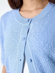 Roman Blue Fringe Detail Sparkle Button Cotton Cardigan - Image 5 of 5