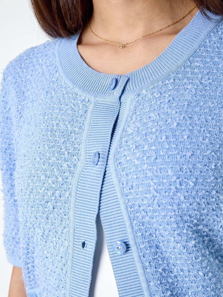 Roman Blue Fringe Detail Sparkle Button Cotton Cardigan - Image 5 of 5