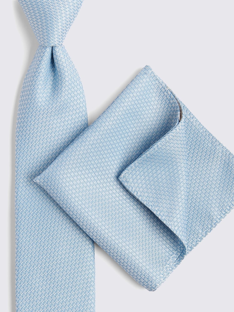 MOSS Blue Textured Tie - Image 4 of 4 MOSS Blue Textured Tie - Image 4 of 4
