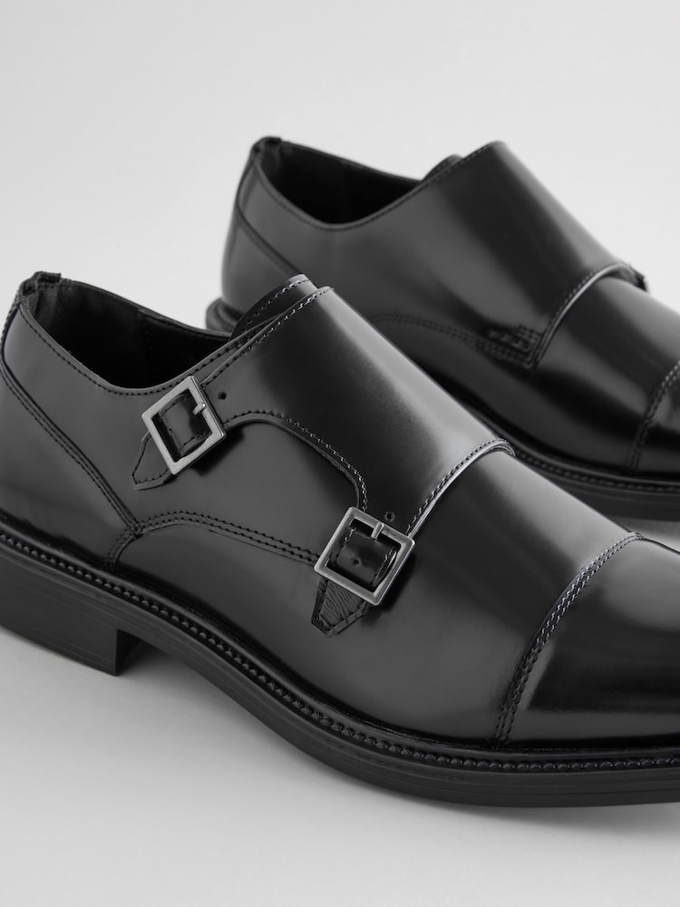 Buy Black Double Monk Shoes from Next USA display picture 3