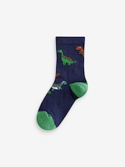Brown/Green/Navy Blue Dinosaurs Print Rich Socks 5 Pack - Image 4 of 6