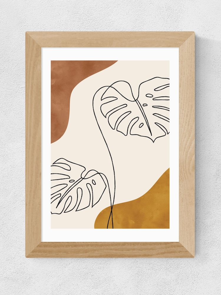 East End Prints Oak One Line Monstera Framed Art Print - Image 1 of 3