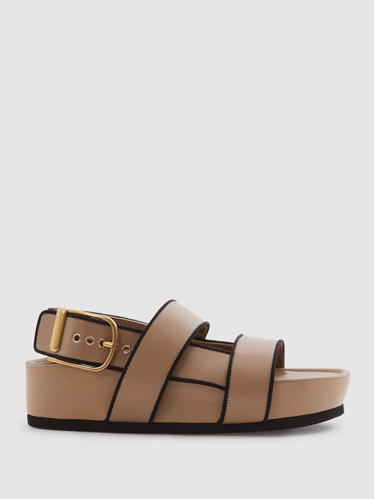 Reiss Tan Samantha Strappy Chunky Leather Sandals - Image 2 of 5