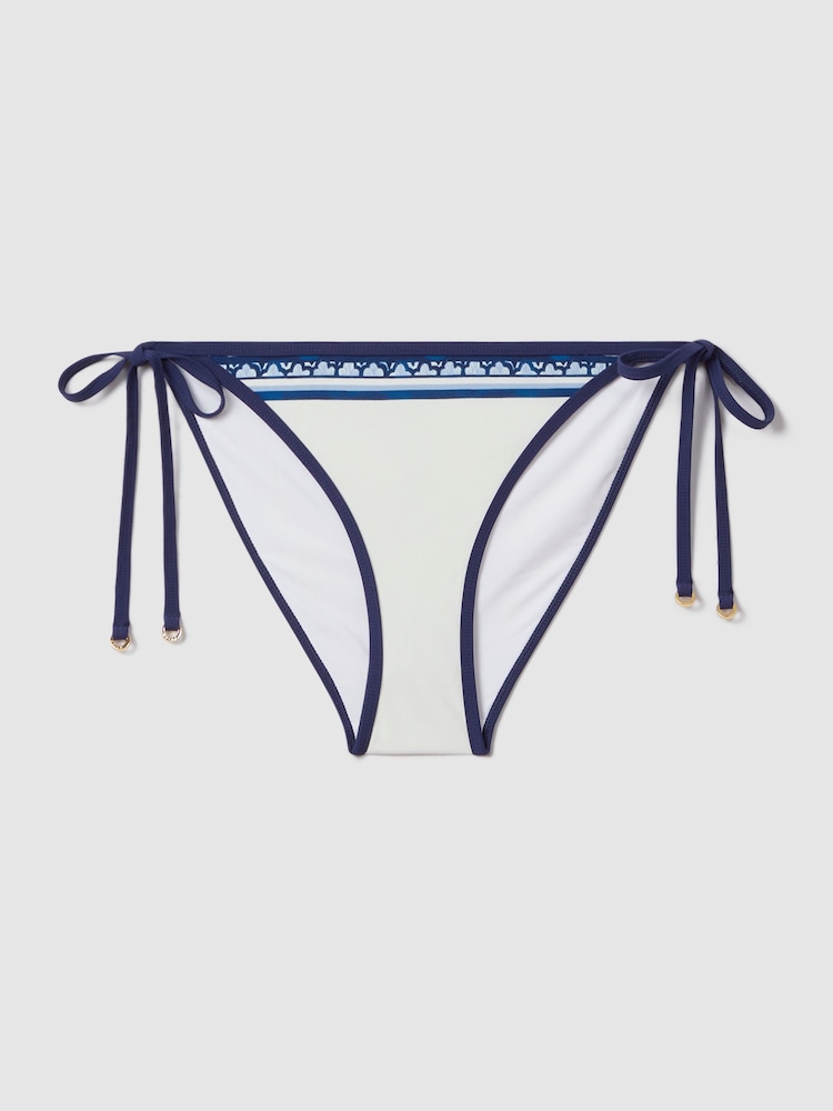 Reiss Blue Print Tina Contrast Trim Bikini Bottoms - Image 2 of 5