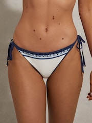 Reiss Blue Print Tina Contrast Trim Bikini Bottoms - Image 3 of 5