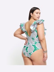 River Island Green Curve Frill Plunge Swimsuit - Image 2 of 4