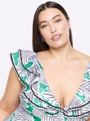 River Island Green Curve Frill Plunge Swimsuit - Image 3 of 4