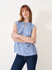 Crew Clothing Blue Tie Neck Sleeveless Blouse - Image 1 of 5