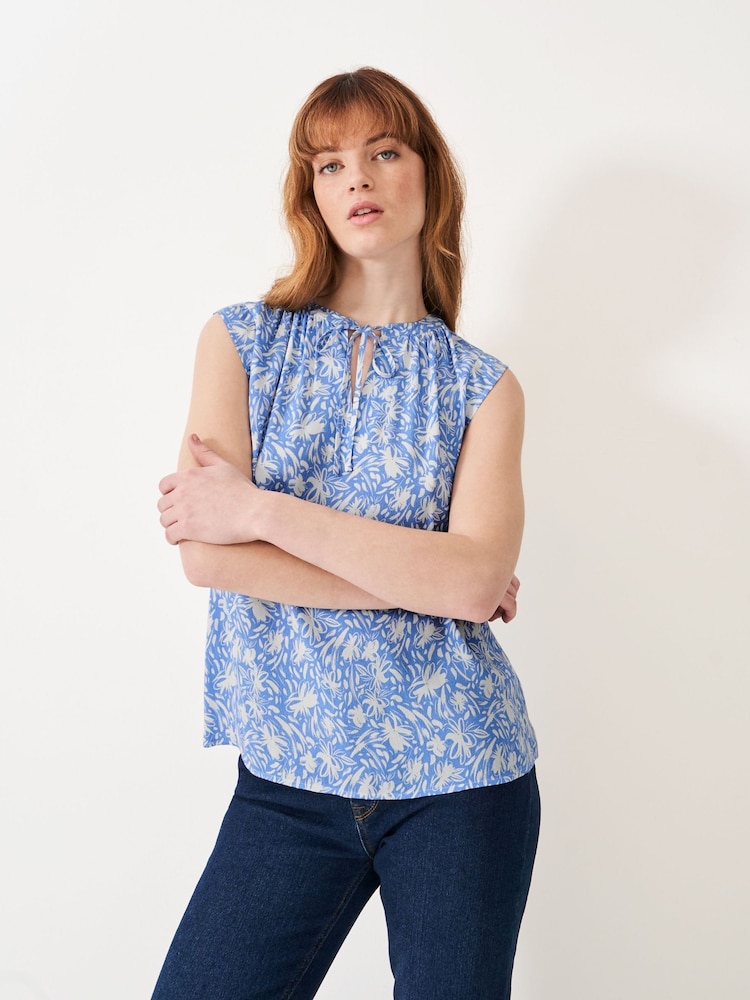 Crew Clothing Blue Tie Neck Sleeveless Blouse - Image 1 of 5