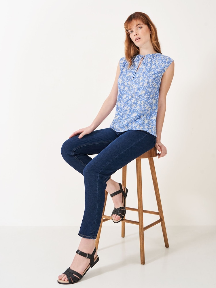 Crew Clothing Blue Tie Neck Sleeveless Blouse - Image 3 of 5