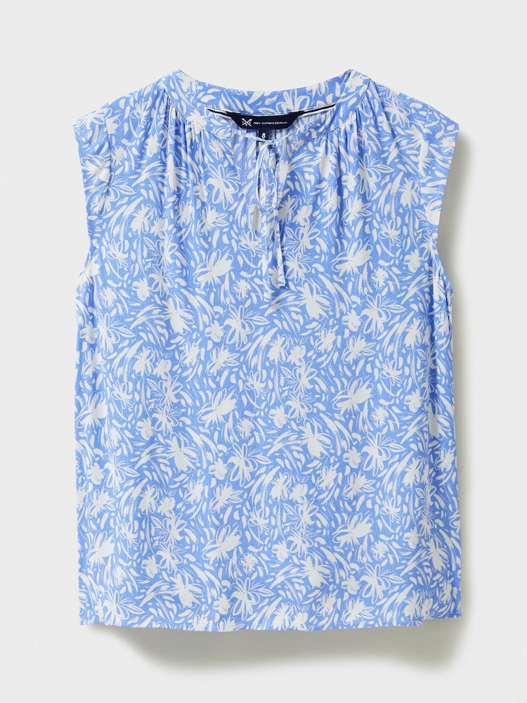 Crew Clothing Blue Tie Neck Sleeveless Blouse - Image 5 of 5