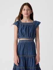 Gap Blue Cotton Flutter Denim Crop Top (4-13yrs) - Image 1 of 4