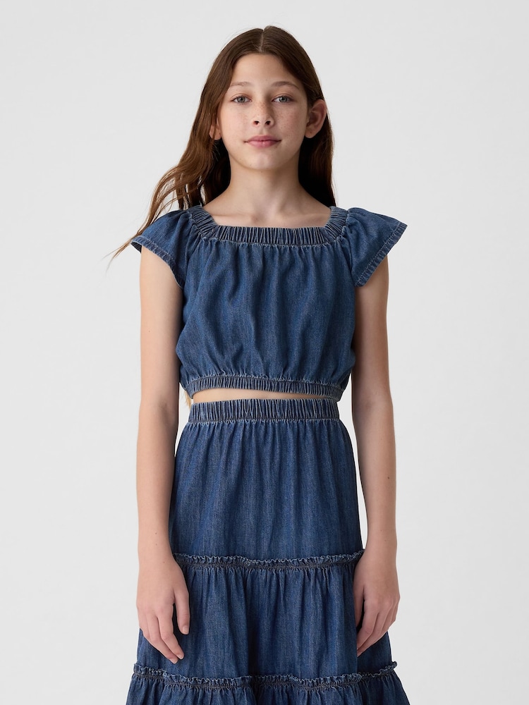 Gap Blue Cotton Flutter Denim Crop Top (4-13yrs) - Image 1 of 4
