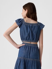 Gap Blue Cotton Flutter Denim Crop Top (4-13yrs) - Image 2 of 4