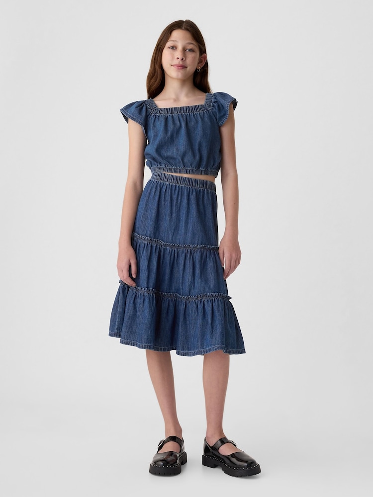 Gap Blue Cotton Flutter Denim Crop Top (4-13yrs) - Image 4 of 4
