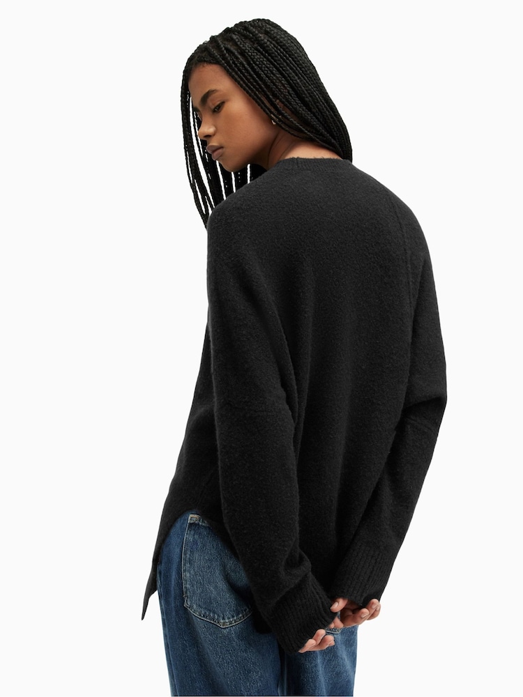 AllSaints Black Lock Crew Neck Jumper - Image 2 of 7 AllSaints Black Lock Crew Neck Jumper - Image 2 of 7