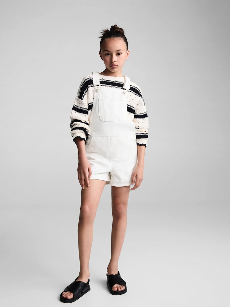 Mango White 100% Cotton Denim Dungarees - Image 1 of 6