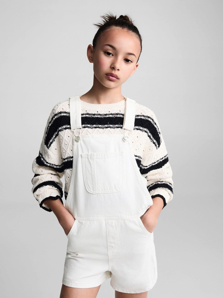 Mango White 100% Cotton Denim Dungarees - Image 2 of 6