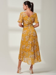 Jolie Moi Yellow Olenna Angel Sleeve Pleated Chiffon Maxi Dress - Image 2 of 6