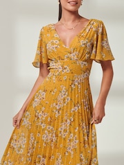 Jolie Moi Yellow Olenna Angel Sleeve Pleated Chiffon Maxi Dress - Image 3 of 6