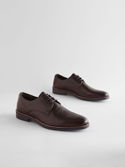 Brown Standard Fit Leather Derby Shoes with Navy Contrast Sole - Image 1 of 10