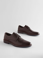 Brown Standard Fit Leather Derby Shoes with Navy Contrast Sole - Image 10 of 10