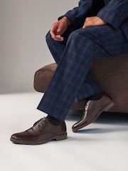 Brown Standard Fit Leather Derby Shoes with Navy Contrast Sole - Image 2 of 10
