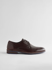 Brown Standard Fit Leather Derby Shoes with Navy Contrast Sole - Image 3 of 10