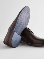 Brown Standard Fit Leather Derby Shoes with Navy Contrast Sole - Image 4 of 10