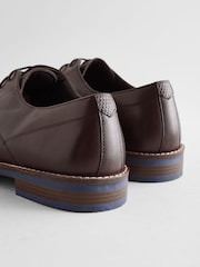 Brown Standard Fit Leather Derby Shoes with Navy Contrast Sole - Image 5 of 10