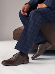Brown Standard Fit Leather Derby Shoes with Navy Contrast Sole - Image 8 of 10