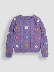 JoJo Maman Bébé Lilac Purple Floral Embroidered Cable Knit Jumper - Image 3 of 5