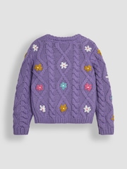 JoJo Maman Bébé Lilac Purple Floral Embroidered Cable Knit Jumper - Image 4 of 5