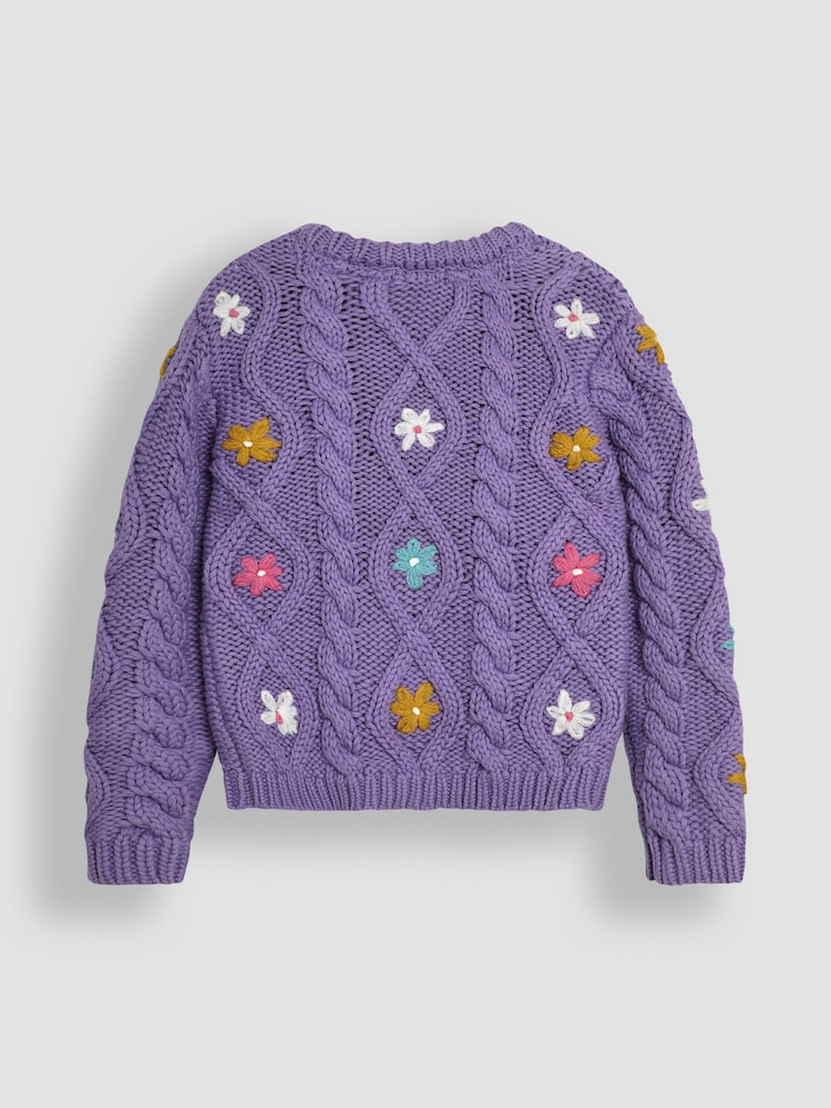 JoJo Maman Bébé Lilac Purple Floral Embroidered Cable Knit Jumper - Image 4 of 5