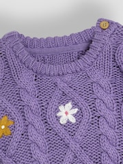 JoJo Maman Bébé Lilac Purple Floral Embroidered Cable Knit Jumper - Image 5 of 5