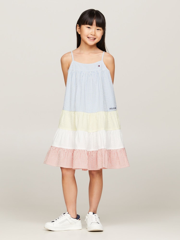 Tommy Hilfiger Blue Seersucker Mixed Stripe 100% Cotton Dress - Image 1 of 5