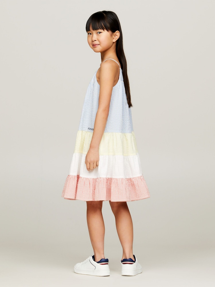 Tommy Hilfiger Blue Seersucker Mixed Stripe 100% Cotton Dress - Image 2 of 5
