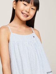 Tommy Hilfiger Blue Seersucker Mixed Stripe 100% Cotton Dress - Image 3 of 5