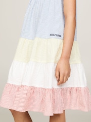 Tommy Hilfiger Blue Seersucker Mixed Stripe 100% Cotton Dress - Image 4 of 5