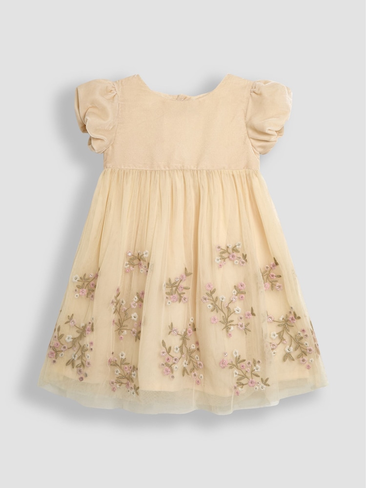 JoJo Maman Bébé Cream Floral Embroidered Tulle Party Dress - Image 1 of 4