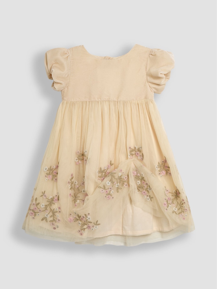JoJo Maman Bébé Cream Floral Embroidered Tulle Party Dress - Image 2 of 4