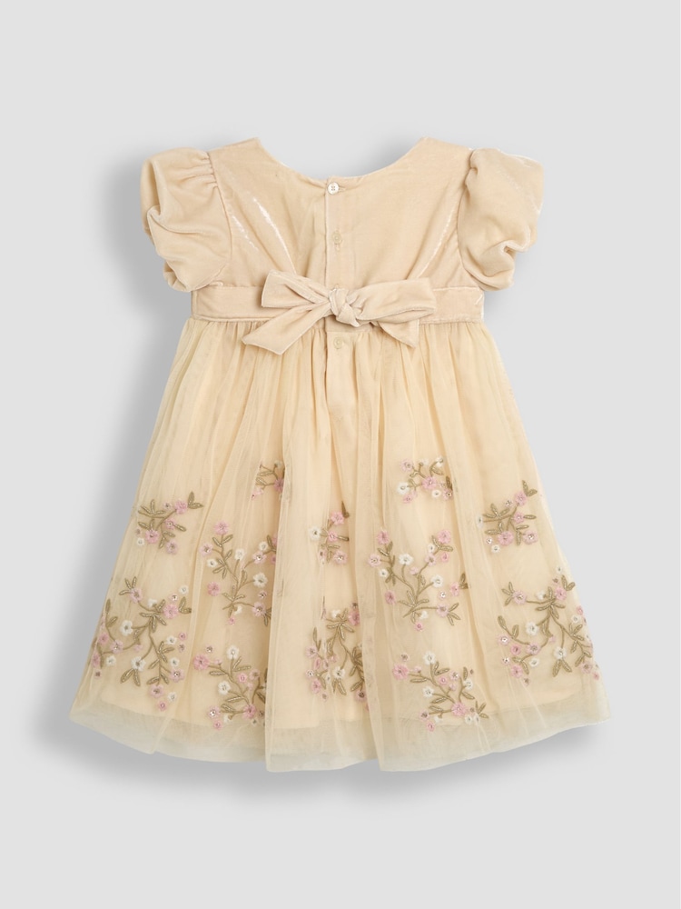 JoJo Maman Bébé Cream Floral Embroidered Tulle Party Dress - Image 3 of 4