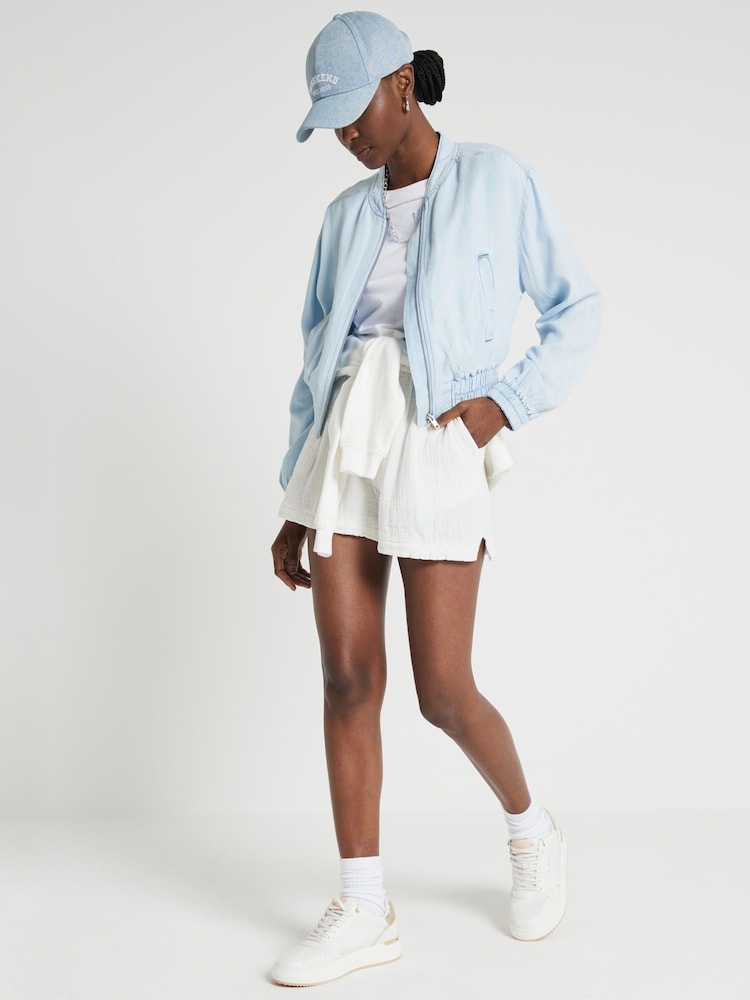 River Island Blue Lyocell Casual Bomber Jacket - Image 2 of 4 River Island Blue Lyocell Casual Bomber Jacket - Image 2 of 4