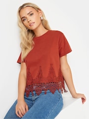 PixieGirl Petite Red Crochet Hem T-Shirt - Image 1 of 5