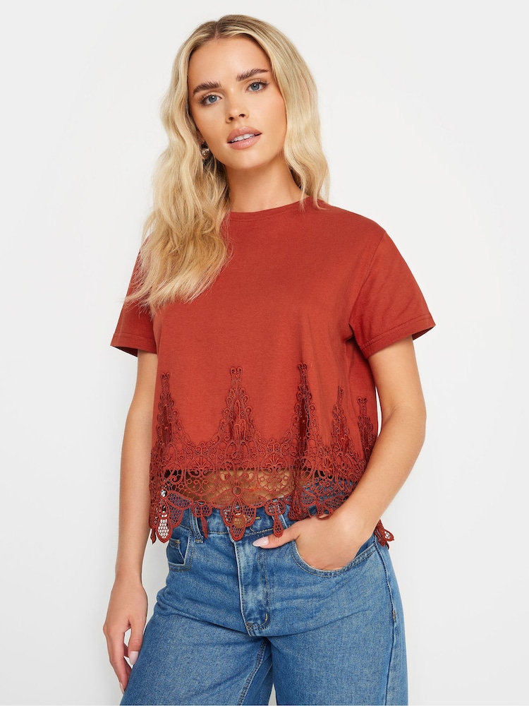 PixieGirl Petite Red Crochet Hem T-Shirt - Image 2 of 5