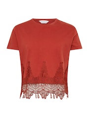PixieGirl Petite Red Crochet Hem T-Shirt - Image 5 of 5