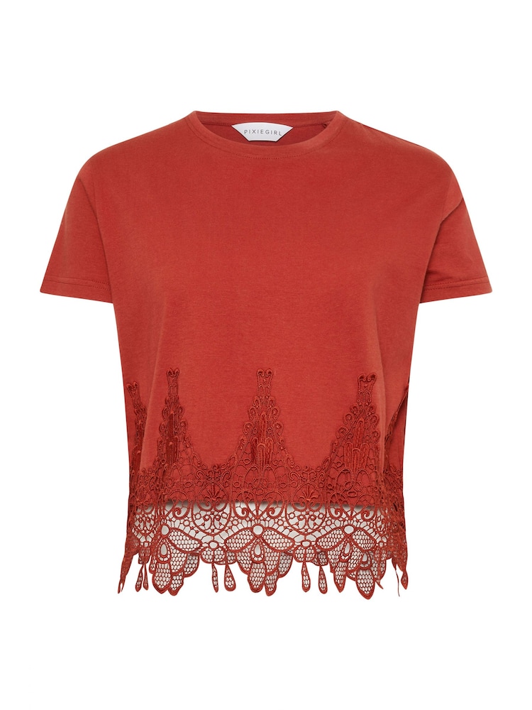 PixieGirl Petite Red Crochet Hem T-Shirt - Image 5 of 5